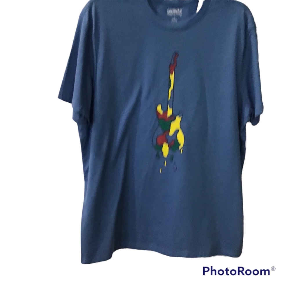 Creamiex NWT $30 T-Shirt Large Blue Multi graphic Guitar